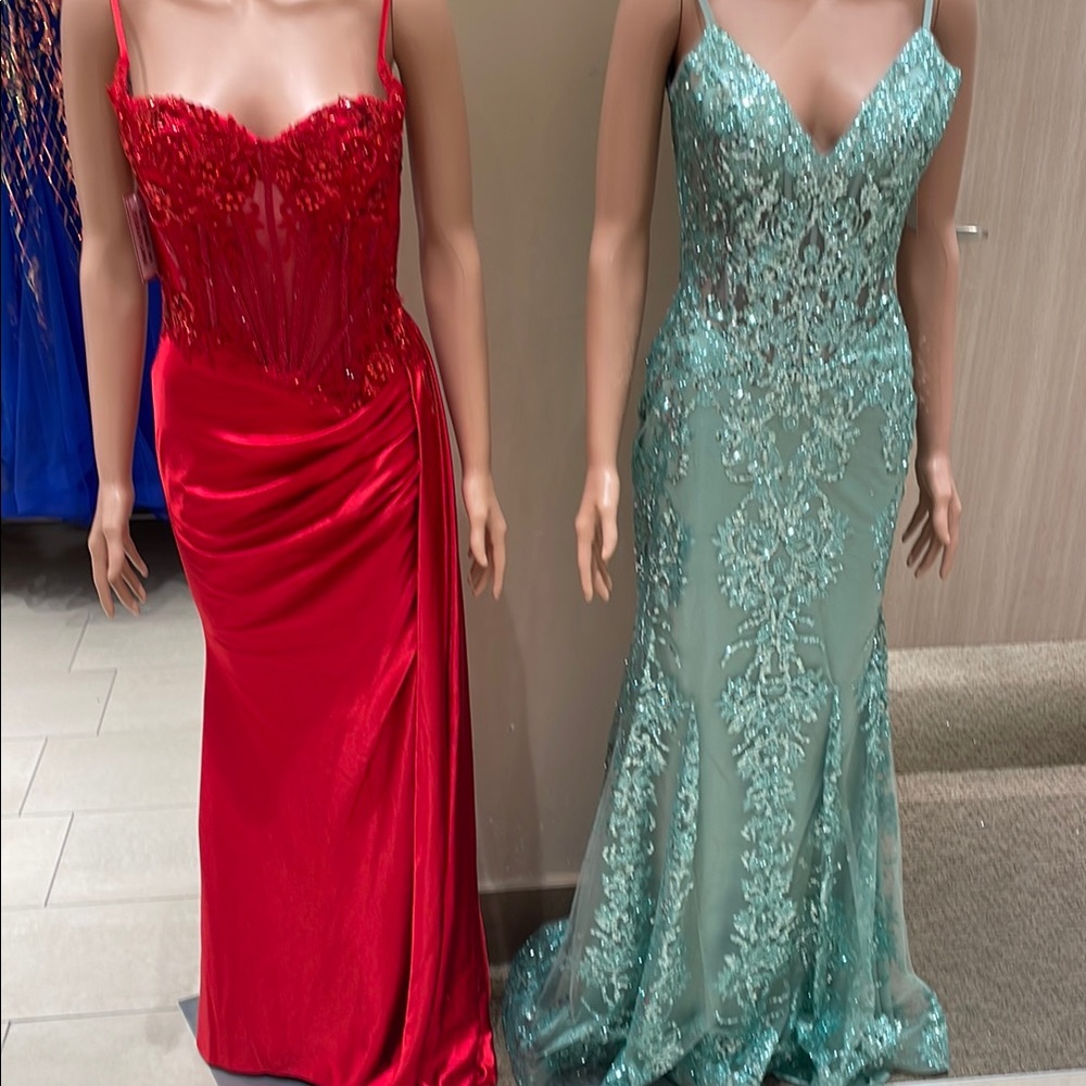 Red Ruched Embellished Prom Gown